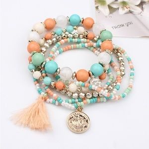 2 for $30 Boho Coin and Beaded Stretch Bracelet